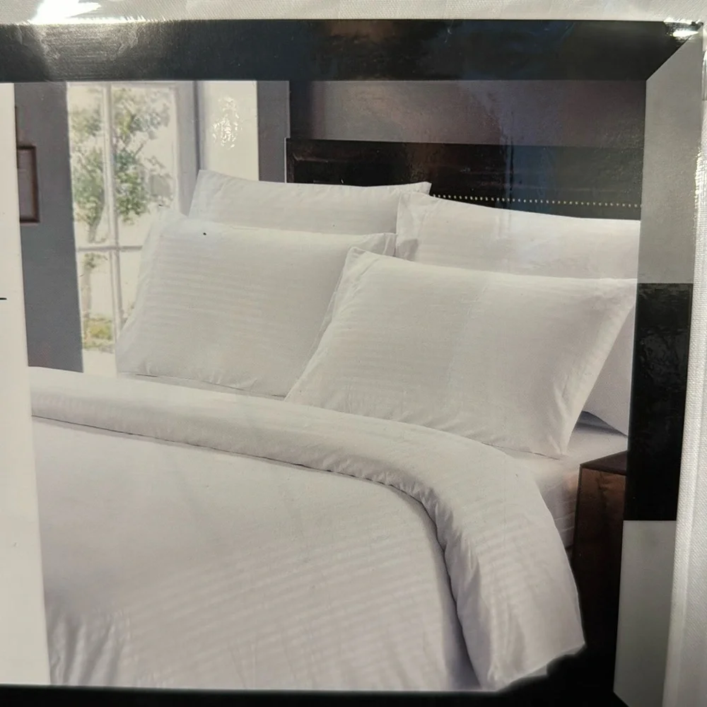 Traditional At Home 4pc Twin Sheet Set White as Snow Stripes embossed